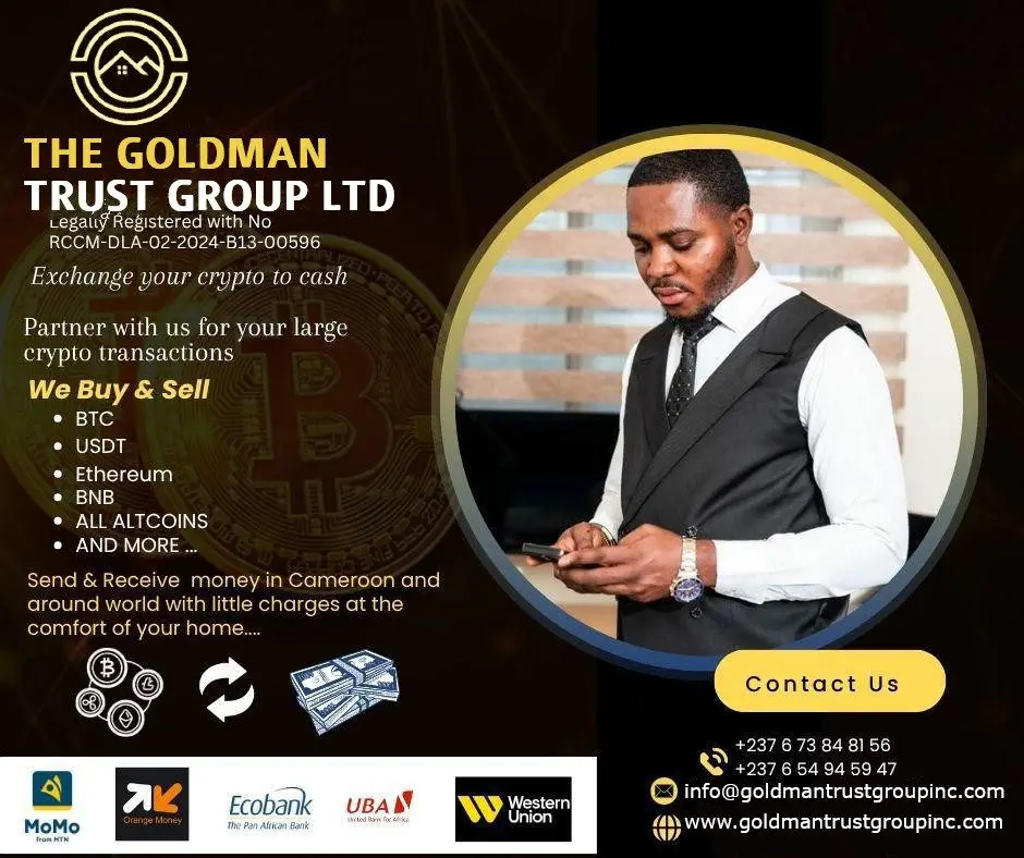At Goldman TrustGroup Ltd, we specialize in large crypto transactions and seamless money transfers both in Cameroon and worldwide.